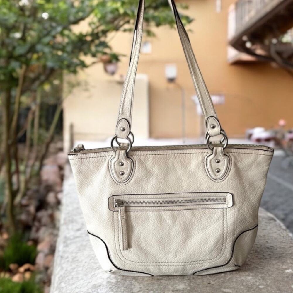 COACH Pebbled Leather Bag Cream White Purse Red Lining M1220 FAST SHIP 1722-3